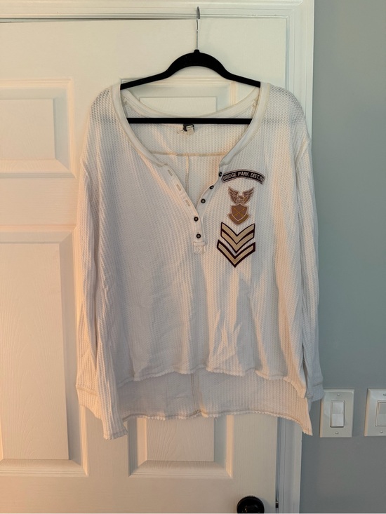 We The Free Tops - We The Free White Waffle Henley with Contrasting Black Trim